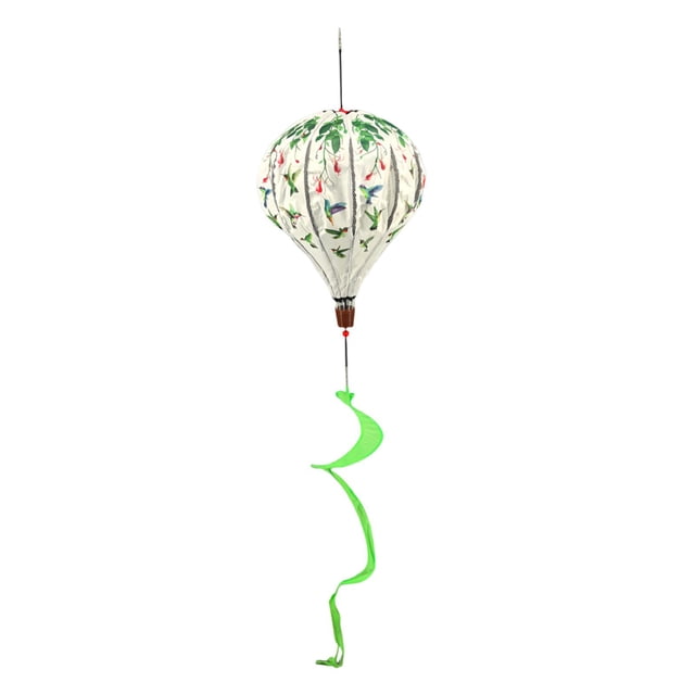 Molino de viento con forma de globo aerostático, manga de viento giratoria para decoración de porches y jardines. Pájaro beige