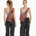 thumbnail image 6 of Sling Backpack,Red and Green Christmas Plaid Pattern Sling Bag with Water Bottle Holder,Waterproof Sling Bag for Men/Women with Headphone Jack for Hiking,Travel, 6 of 6
