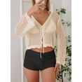 thumbnail image 3 of Womens Hollowout Crop Summer Solid Color Long Sleeves Lace Up Beach Casual Cover Up Shawl Blouse Top  One Size, 3 of 6