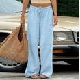 thumbnail image 6 of WULMLEO Cotton Linen Wide Leg Pants for Women Flowy Summer Beach Palazzo Bottoms Elastic Waist Vacation Travel Trousers with Pockets Light Blue 2XL, 6 of 8