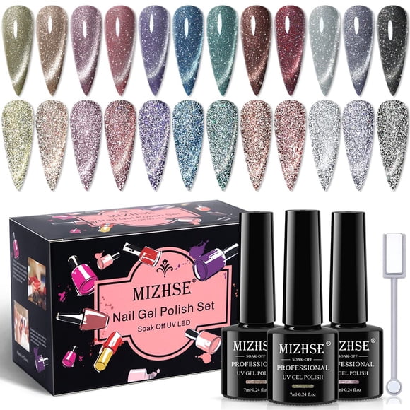 Esmalte de uñas MIZHSE Reflective Glitter Cat Eye 7 ml x12 con set