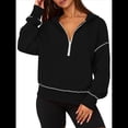 thumbnail image 2 of Sudadera con Capucha de Otoño para Mujer, Sudadera Corta de Larga con Media Cremallera, Jersey de Invierno, Ropa de Moda Negro L, 2 of 10