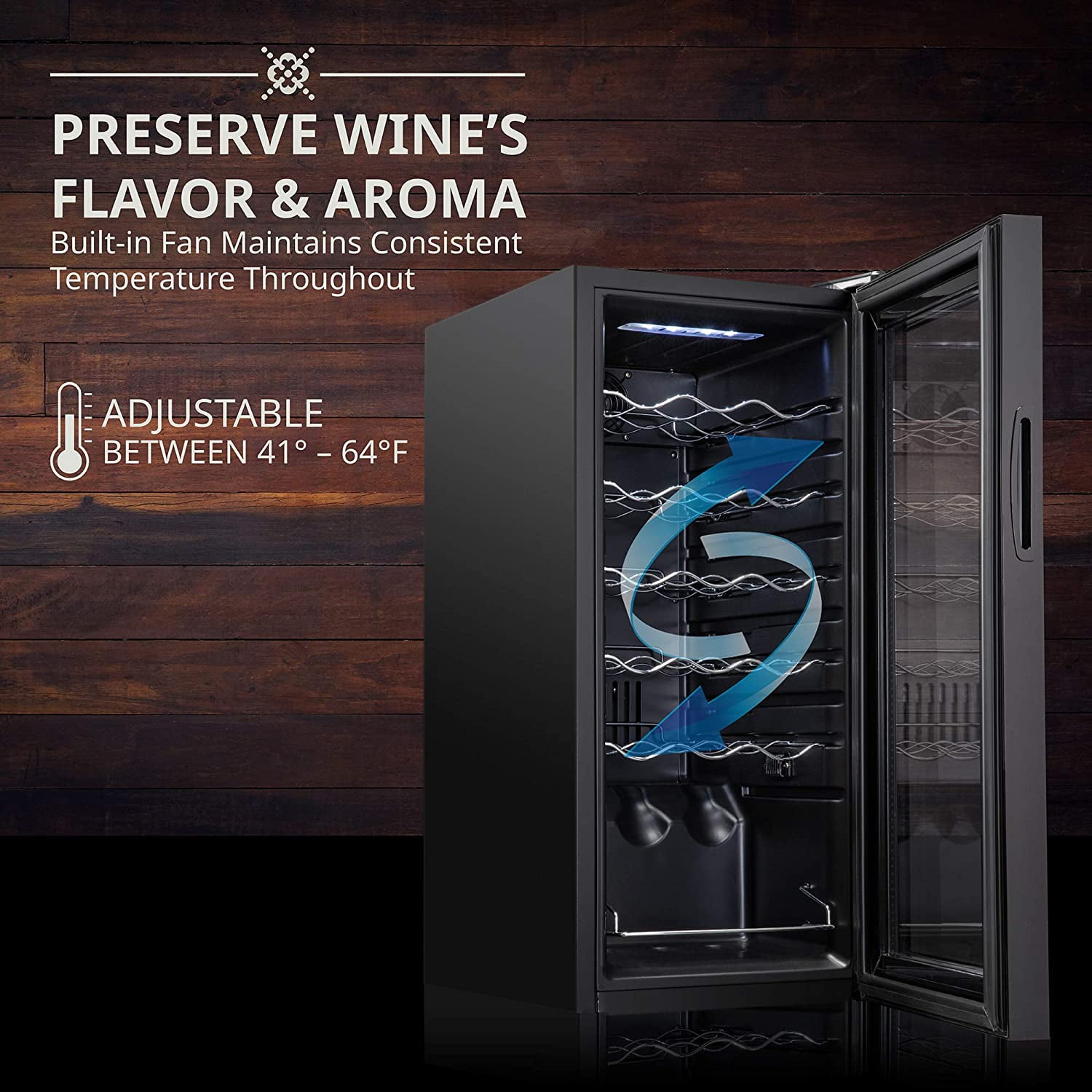 Ivation 18 Bottle Compressor Wine Refrigerator, Freestanding Wine Cooler with Lock, Black