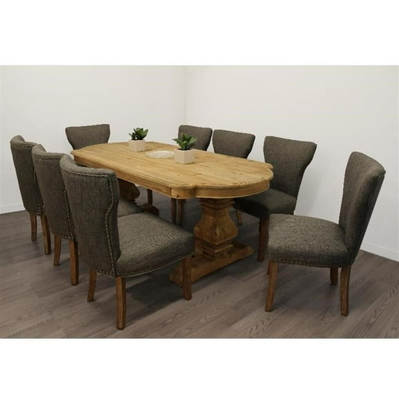 Moti Manhattan 9-PC Dining Set - 84" Table 8 Dark Gray Linen Chairs in Natural