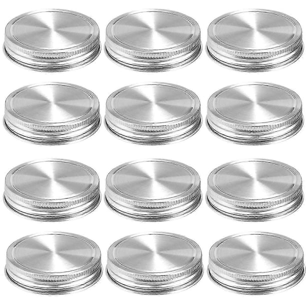 12-Pack Stainless Steel Mason Jar Lids with Silicone Seals for Regular Mouth