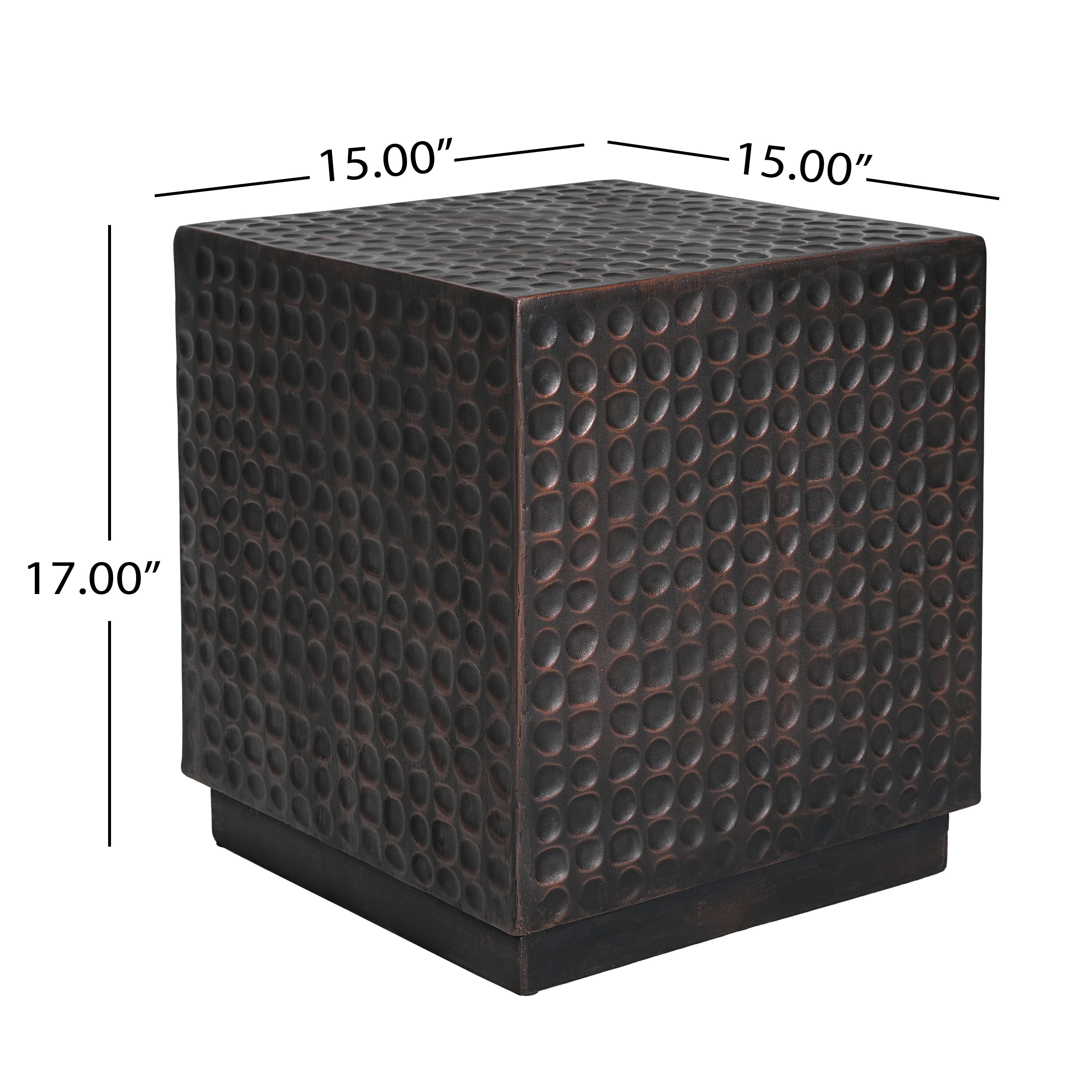 Cube Fluted Side Table, Outdoor Patio End Coffee Table for Garden Backyard, Antique Copper