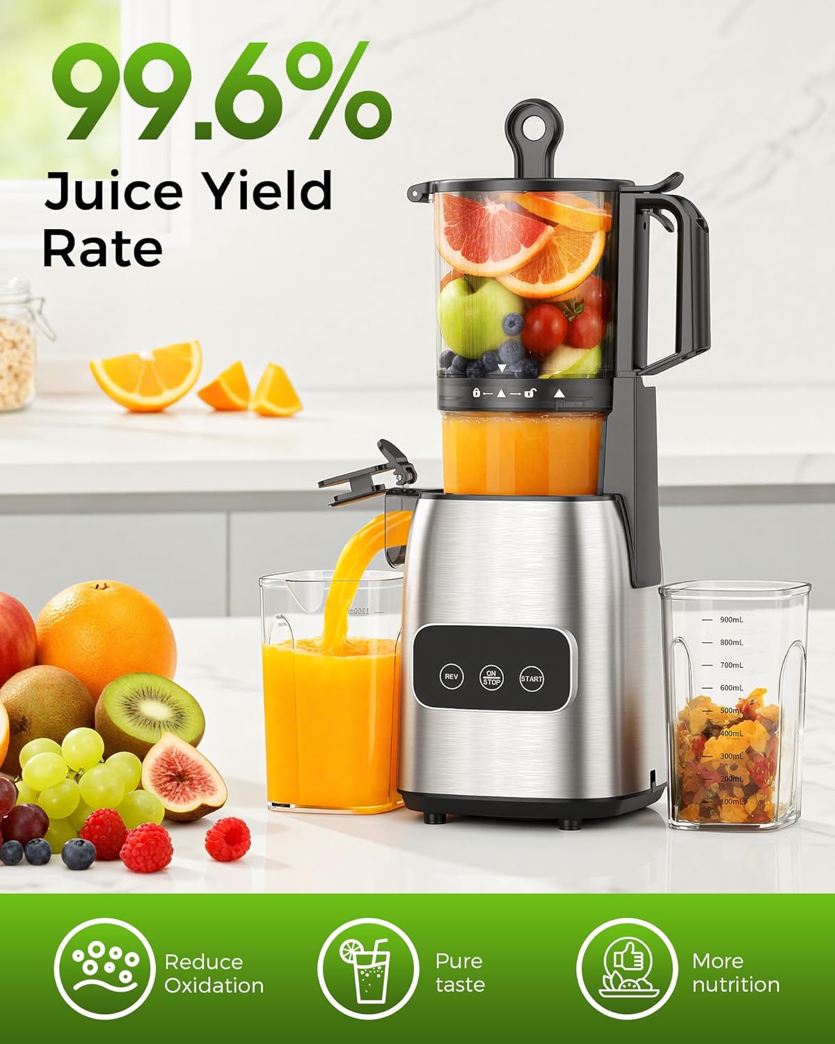 WAA Cold Press Juicer 5.4" Large Feed Chute,Slow Masticating,High Yield,Self Feeding & Easy to Clean​
