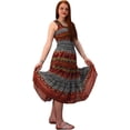 thumbnail image 3 of Peach Couture Floral Print Gypsy Cinched Waist Midi Dress (Orange & Black, Large), 3 of 5