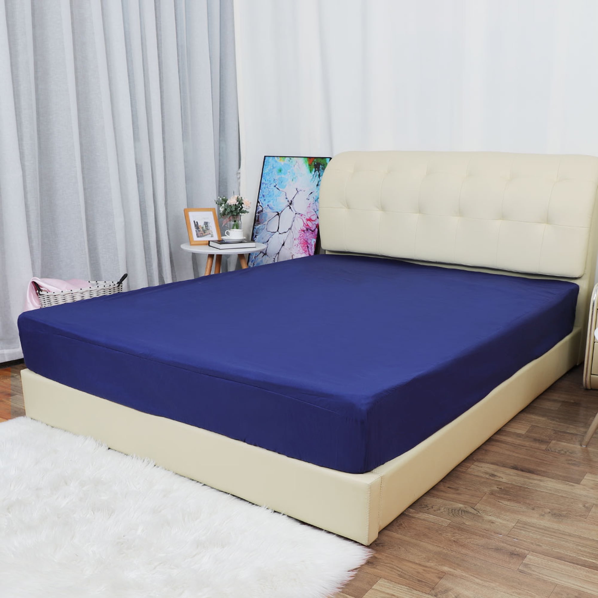 PiccoCasa Microfiber Waterproof Mattress Protector Bed Pad Cover Navy Blue Full