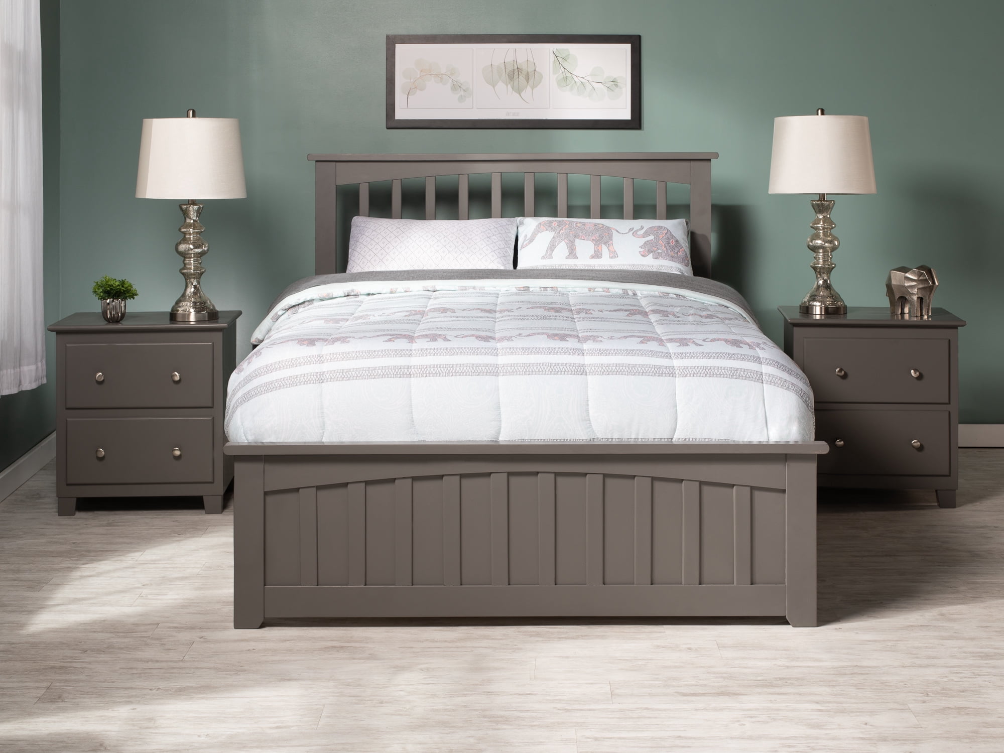 AFI Mission Queen Platform Bed with Wood Headboard Footboard & Twin XL Trundle, Grey