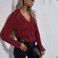 thumbnail image 2 of Camisas con hombros caídos para mujer Camisas con cuello vuelto Camisas con cuello en V Camisas de manga larga con un solo pecho Vino Rojo S, 2 of 6