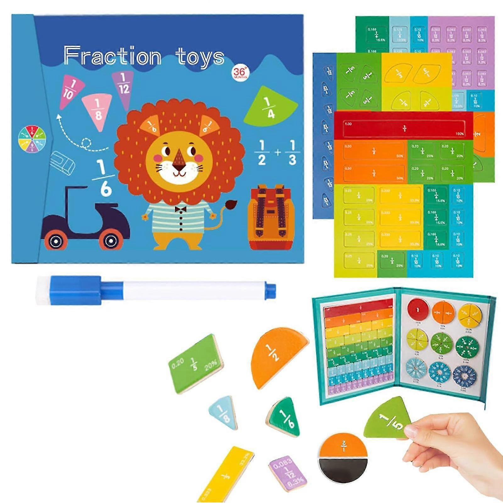Libro Magnético De Fracciones – Rompecabezas Educativo 3 En 1 Para Niños +5 Años, Incluye Rotulador Borrable