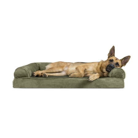 FurHaven Pet Dog Bed | Memory Foam Faux Fur & Velvet Couch Sofa-Style Pet Bed for Dogs & Cats, Dark Sage,