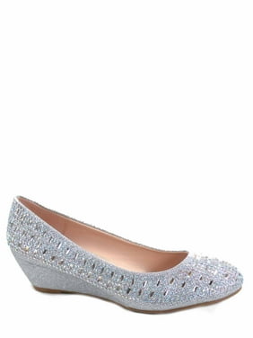 Womens Dress Shoes Com Fisher 3 Women S Slip On Glitter Rhinstone Closed Toe Low Wedge Heel Pump Shoes