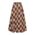 thumbnail image 5 of Plus Size Plaid Maxi Skirts Womens High Waist Ruffle Flare Aline Long Skirts with Pockets Khaki, 5XL, 5 of 7