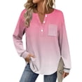 thumbnail image 6 of Womens Long Sleeve Henley Shirts Curved Hem Casual Gradient Tunic Tops with Pocket Fall Winter Trendy Clothes, XL Pink, 6 of 7