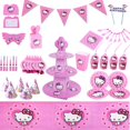 thumbnail image 2 of Sanrio decoraciones de fiesta de cumpleaños de Hello Kitty, suministros festivos de banquete de papel de dibujos animados para niñas, platos, mantel, juego de vajilla, 2 of 4