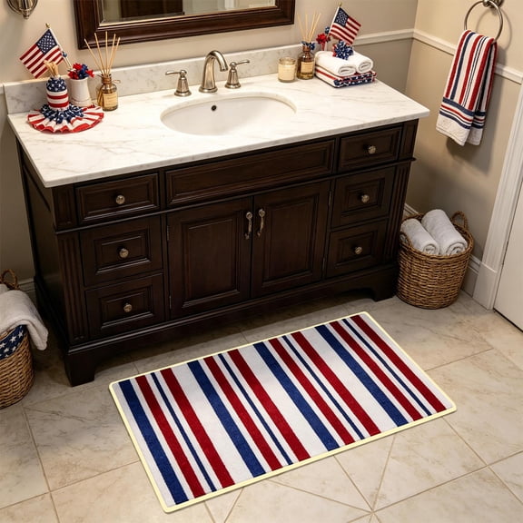 USA 250th Anniversary Patriotic Doormat, 20" x 31" Red White and Blue Striped Outdoor Rug, Non-Slip Washable Patriotic Carpet for Party, Memorial Day and 4th of July Decor