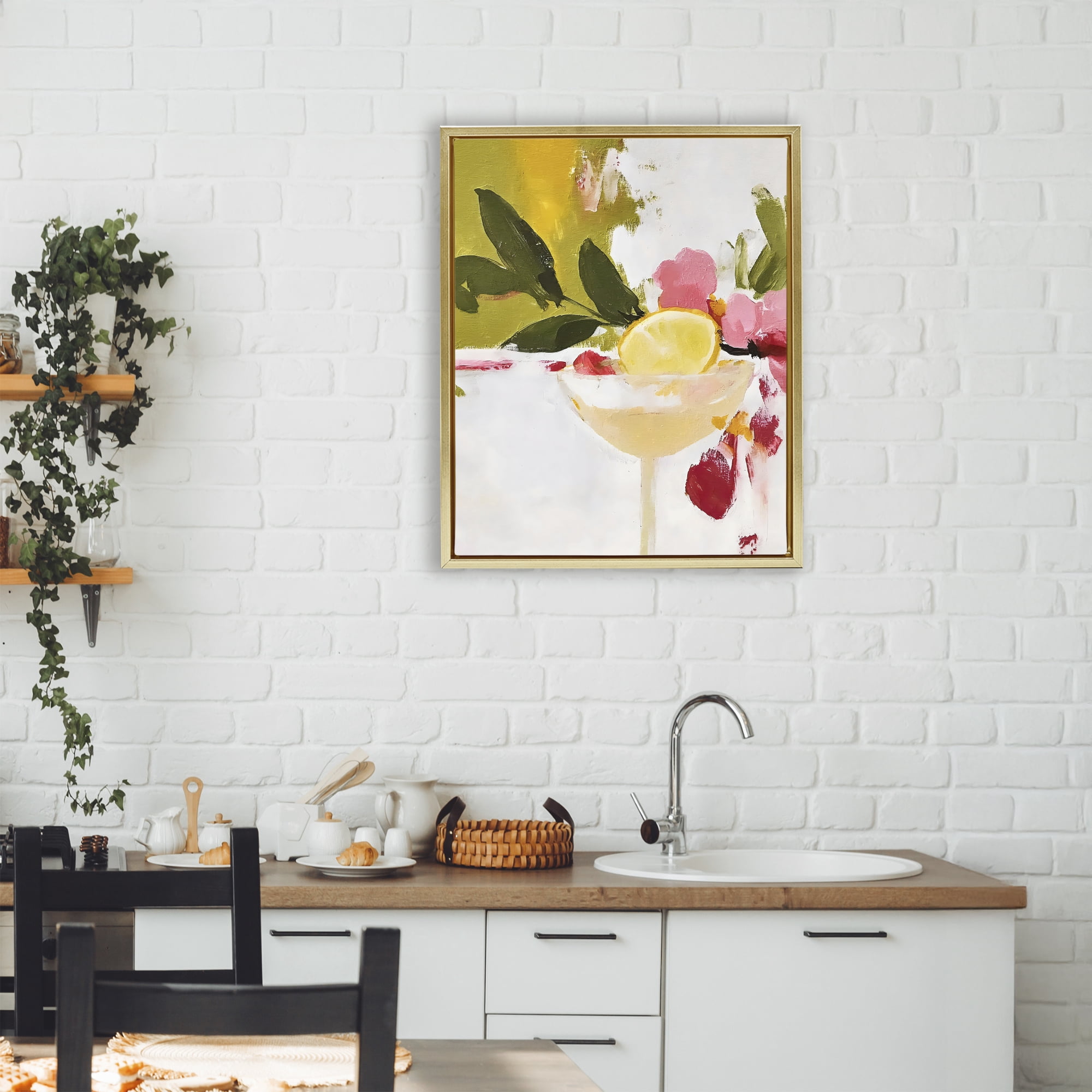 Stupell Industries Red & Pink with Lemons Gold Framed Floater Canvas Wall Art, design by Riley B