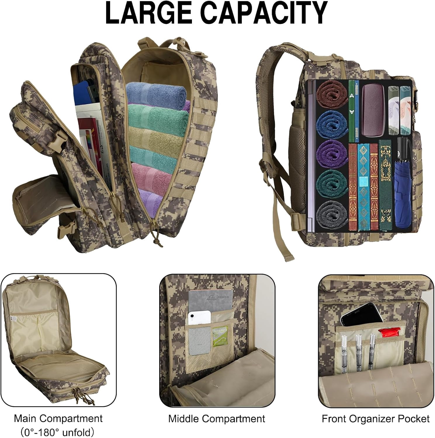 WOLT | 50L Camping Backpack--Large Multifunction Outdoor Molle Bag Backpacks Camokhaki
