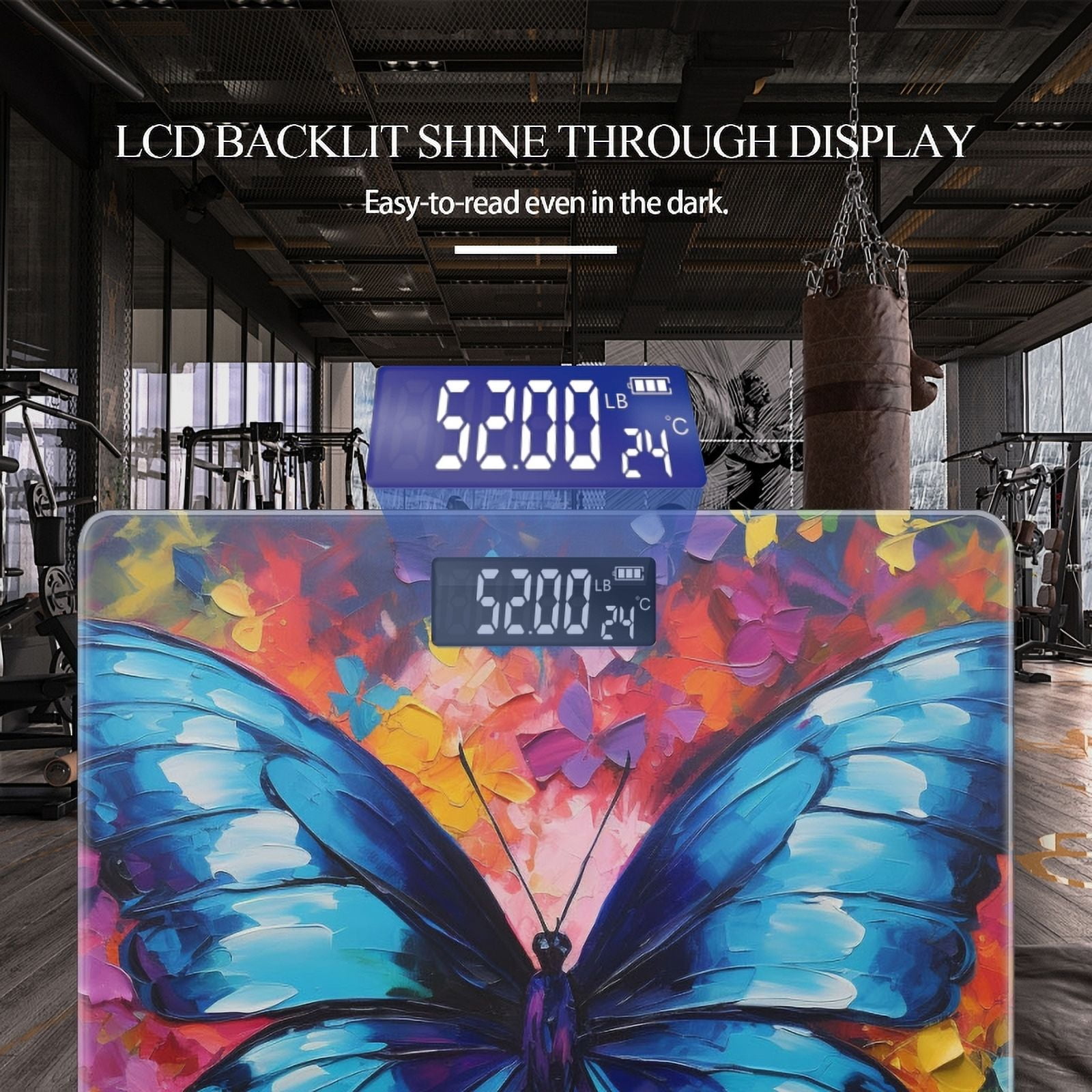 Bathroom Scale, Highly Accurate Digital Body Scale,Precisely Measures Weight up to 400 lbs-Blue Butterfly With Colorful Wings Flying