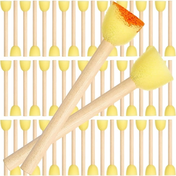 CCOCC 100 Pcs Round Sponge Foam Brush Paint Sponge Brush Small Sponge Paint Brush Wooden Handle Brush Sponge Painting Tools for Kids DIY Painting Crafts (0.6 Inch)