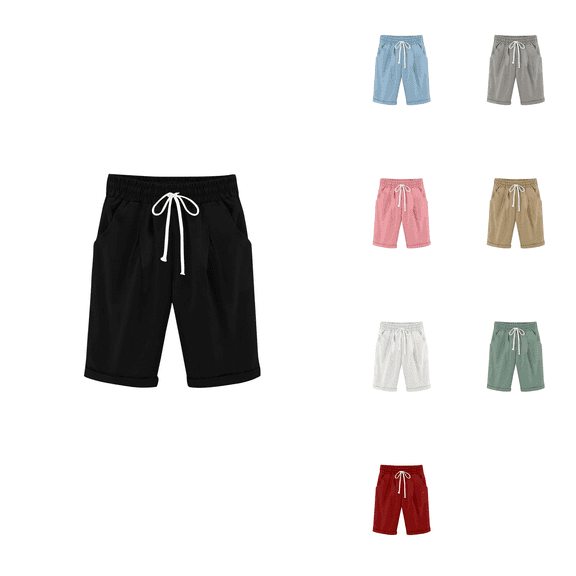 Ahuyic Girls Pants,Summer Shorts for Girls,Children's Solid Color Adjustable Waist With Pleats And Pocket Casual Sporty Shorts For Kids,Green,170