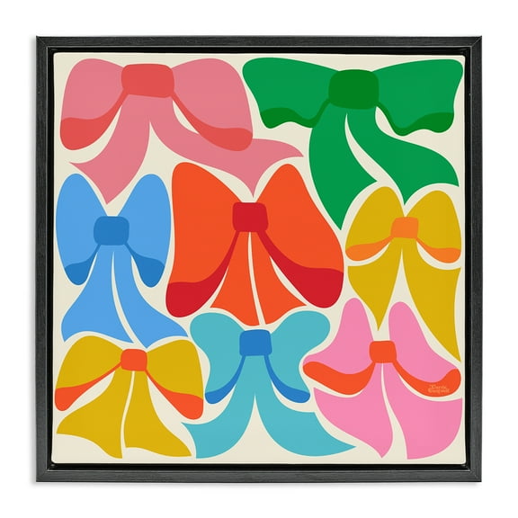 Stupell Industries Rainbow Bows Ribbon Shapes Fashion Painting Black Floater Framed Canvas Art Print Wall Art, 18 x 18