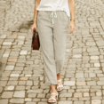 thumbnail image 2 of Womens Cotton Linen Pants Solid Color Drawstring Pocket Cropped Pants Women's Casual Trousers Sweatpants Commuting Comfort Dailywear, 2 of 5