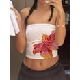thumbnail image 3 of Argulvti Women Tube Tops Flower Print Boat Neck Strapless Tops Polyester Tank Tops Summer Backless Bandeau Shirts, 3 of 7