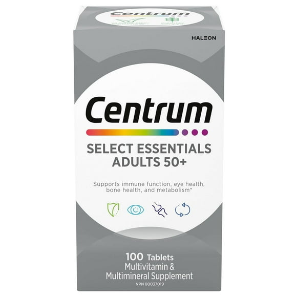 Supplément Centrum complet de vitamines et de minéraux multiples Select Essentiels pour adultes de 50 ans et plus 100 comprimés