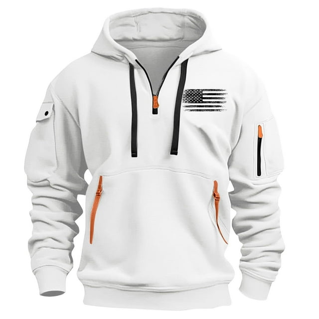 Lovzfmll Printed Zip-Up Hooded Sweatshirt with Pockets for Men, Long Sleeve Pullover for Spring and Fall White, 3XL