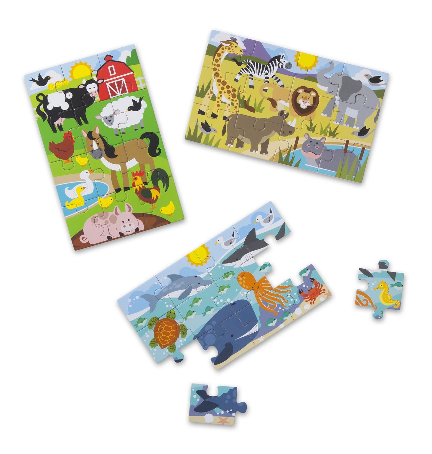 Melissa & Doug Amazing Animals Wooden Jigsaw Puzzles in a Box - 3 puzzles, 12 pcs each