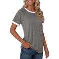 thumbnail image 4 of MOSHU Color Block Womens T-shirts Round Neck Shirts for Women Short Sleeve Loose Fit Women Tops, 4 of 11
