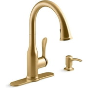 KOHLER REC23863-SD-2MB Motif Kitchen Faucet with Pull Down Sprayer and Soap Dispenser, Kitchen Sink Faucet in Vibrant Brushed Moderne Brass Faucet Brushed Modern Brass