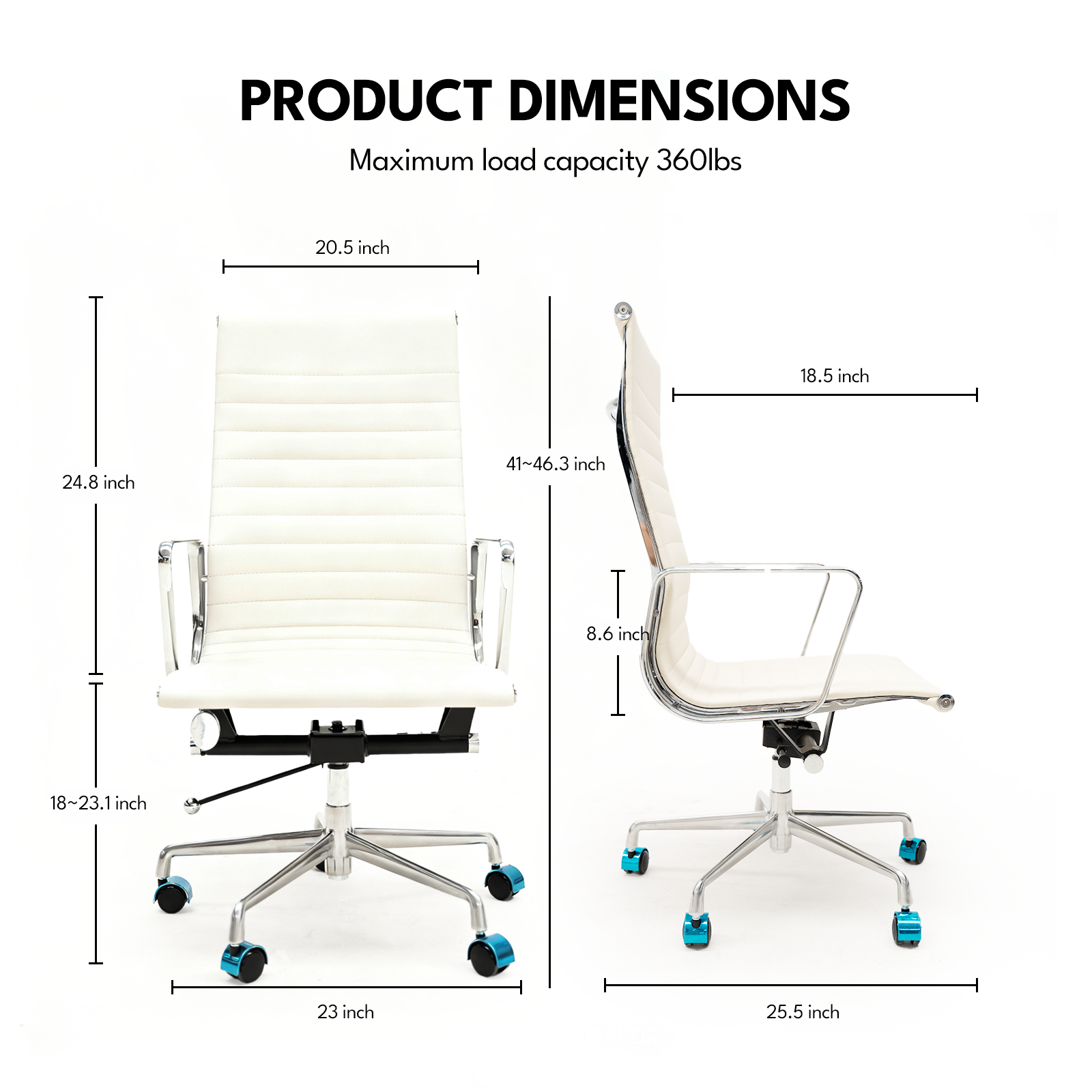 Genuine Leather Swivel Desk Office Chair, Adjustable Aluminum Base Conference Chair for Home Office