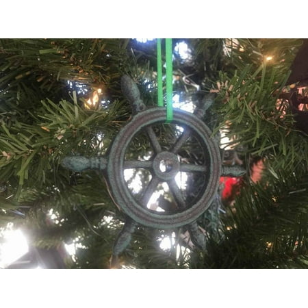 - Seaworn Blue Cast Iron Ship Wheel Decorative Christmas Ornament 4