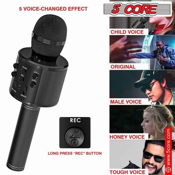 3-in-1 Portable Wireless Bluetooth Karaoke Microphone with Built-in Speaker, 5 Core Handheld Wireless Singing Mic for Home Party Kids Adults