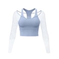thumbnail image 4 of Tiweut Women's 2 in 1 Yoga Long Sleeve Mesh Gym Athletic Tops Workout Shirts with Medium Support Sports Bra,Light Blue, 4 of 4