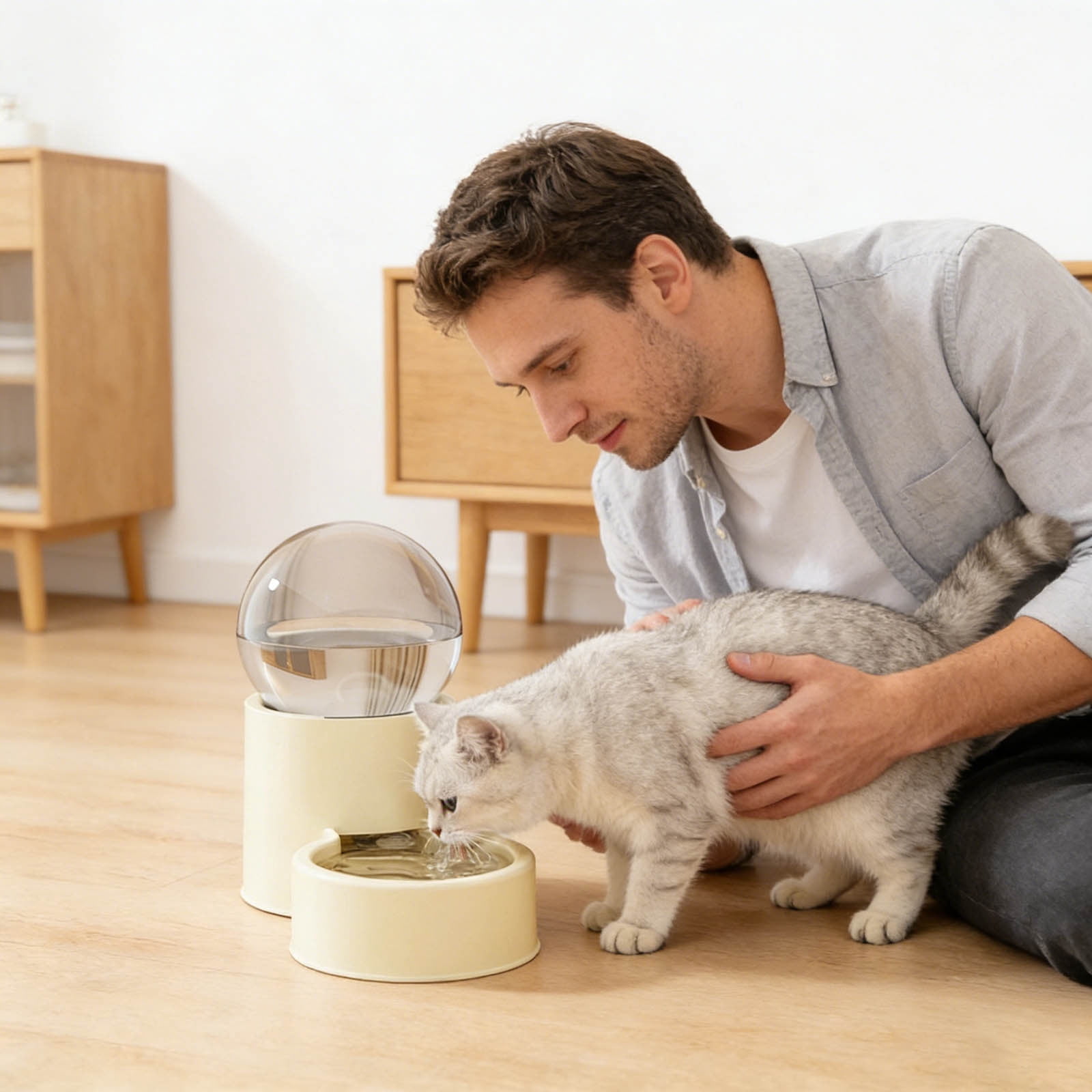 Gravity Pet Food Feeder for Dogs and Cats, Automatic Cat Dog Feeder and Water Dispenser Set for Cats Small Dogs Puppies Kittens Pets, Pet Supplies for Home and Travel (Feeder+Waterer-Beige)