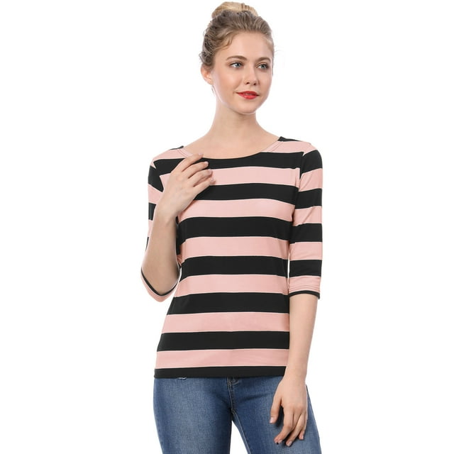 Dde San Patricio Camisecon mangas de codo pamujer Camisebásiinformal con cuello de barco y corte ajustado Ronegro M