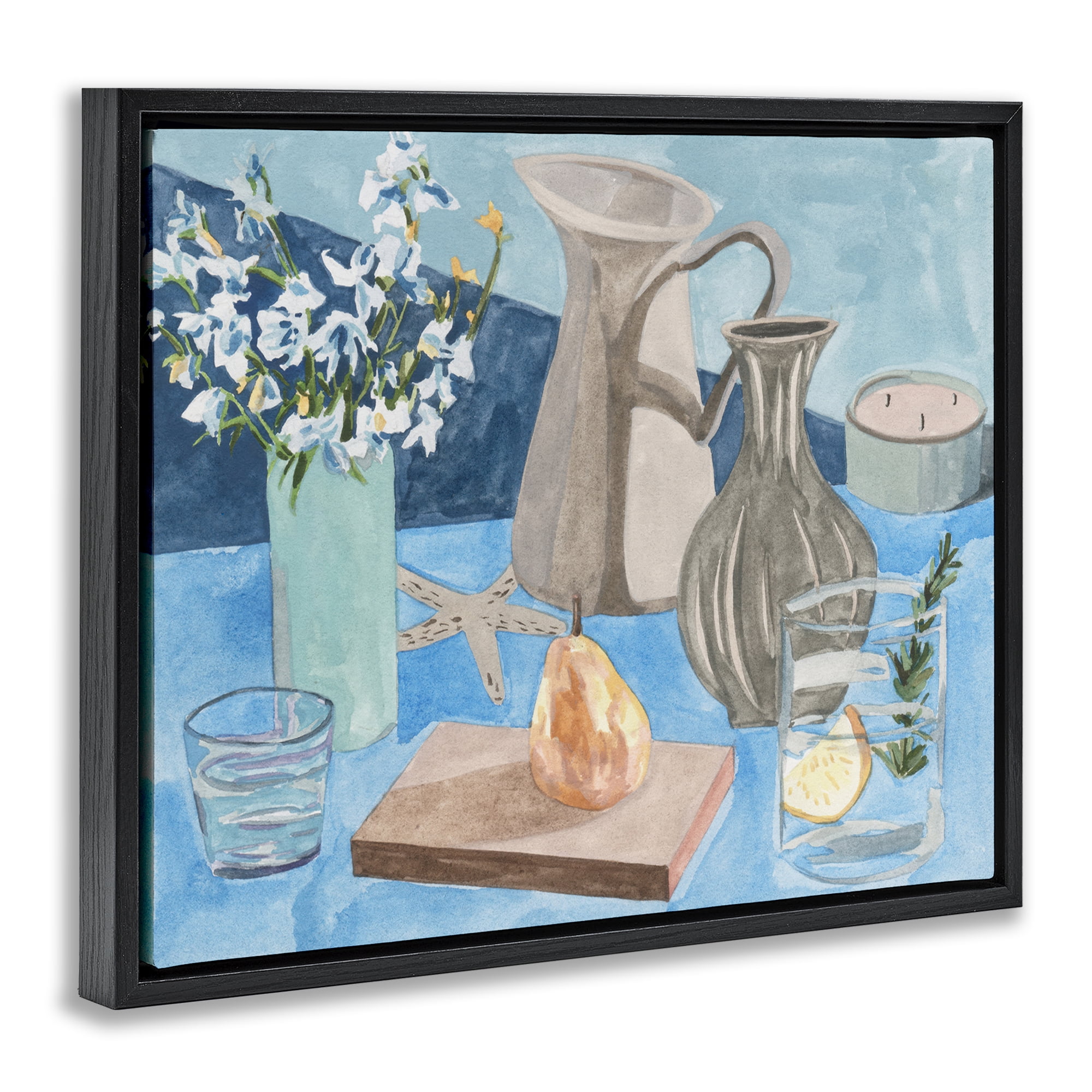 Stupell Industries Still Life with Vases Plants & Flowers Painting Black Floater Framed Canvas Art Print Wall Art, 21 x 17