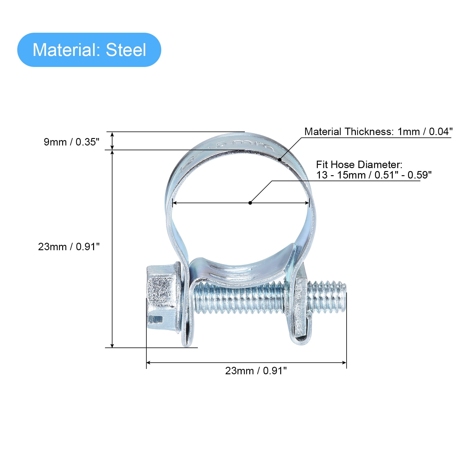 Unique Bargains Mini Fuel Injection Hose Clamp Zinc Plated Steel Fuel Line Clamp 13-15mm