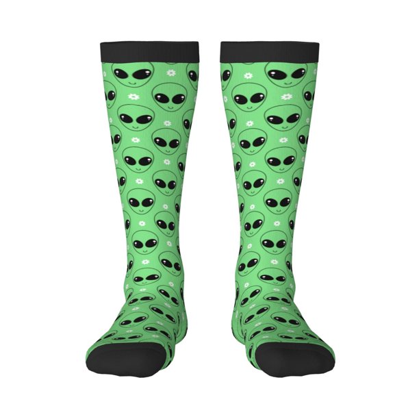 Fotbe alien cartoons Calcetas Divertidas Estampadas para Hombre y Mujer, Calcetas de Algodón hasta la Rodilla para Caminar, Correr, Enfermería y Embarazo