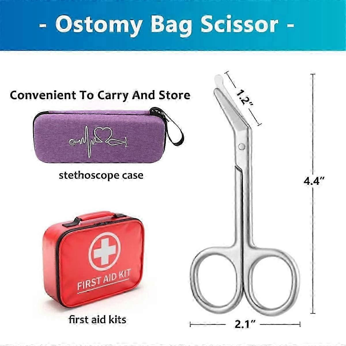 Ostomy Bag Scissor-Stoma Pouch Shear with Blunt Round Tip for Colostomy Ileostomy Care, Stainless Steel, 4.4Inch L, 2Pcs