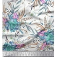 thumbnail image 1 of Soimoi White Cotton Duck Fabric Leaves,Pink & Blue Floral Print Fabric by Yard 42 Inch Wide, 1 of 1