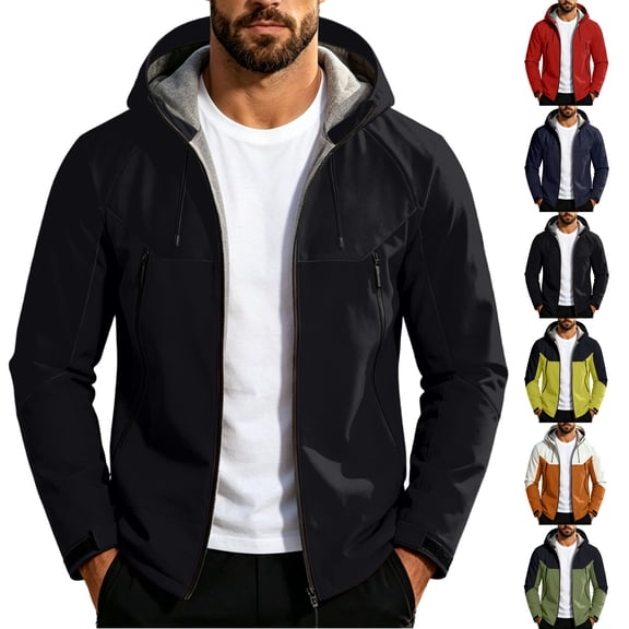 Men's Hooded Windbreaker Jacket Solid Color Outdoor Windproof And Waterproof Long Sleeved Hooded Jacket Casual Daily Wear