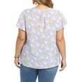 thumbnail image 3 of GRACE & GRANDEUR Women's Plus Size Easter Floral Printed Blouse Notch Neck Lace Trim Tops Ruffle Sleeve Summer Casual Top 2X Light Purple, 3 of 6