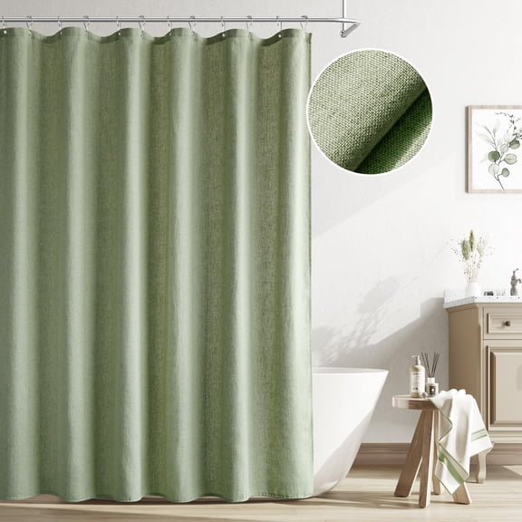 Sage Green Linen Blend Shower Curtain 72"W x 72"L Neutral Boho Farmhouse Bathroom Decor