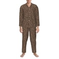 thumbnail image 4 of Mens Pajamas Set - Brown Leopard Print A Comfy Long Sleeve Button Up Pajama Sets for Men 2 Piece, Soft Sleepwear Nightwear Pjs Lounge Sets for Men with Pockets, 4 of 5